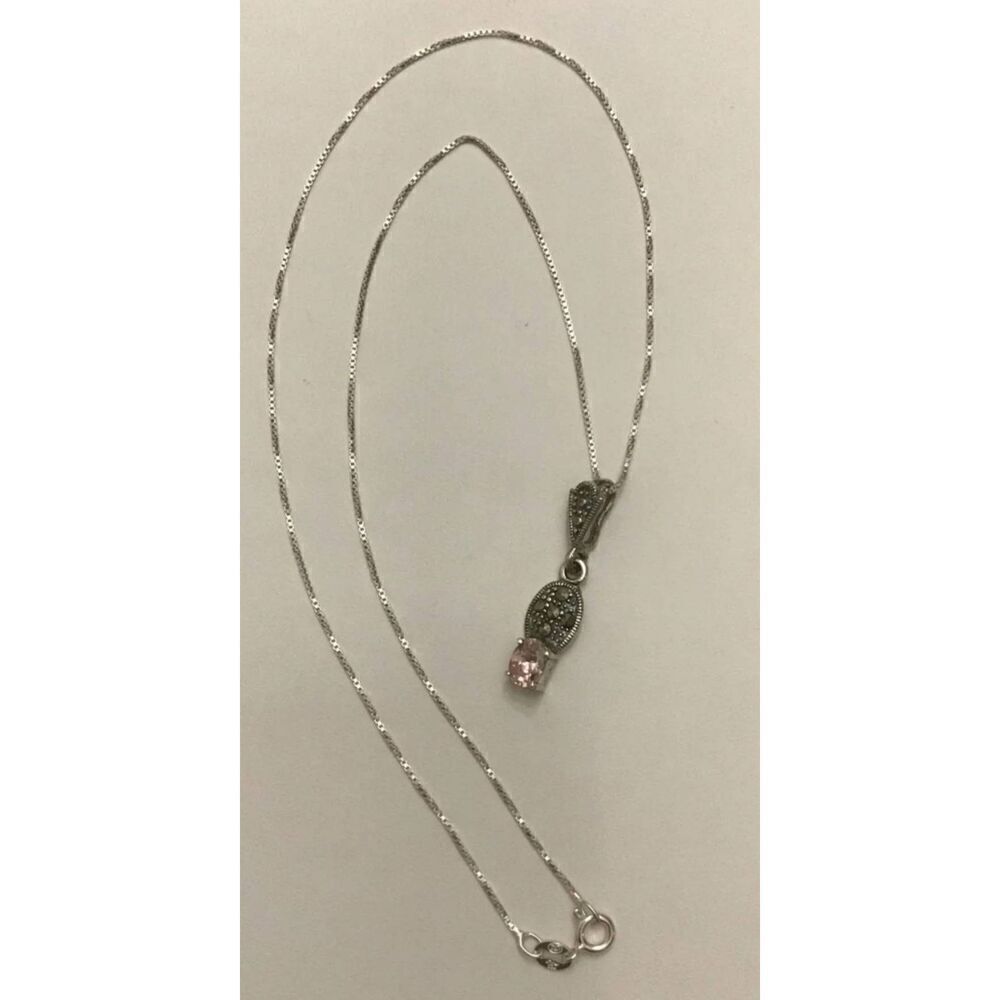 DO NOT BUY~Pretty 1Ct Oval Genuine Pink Sapphire & Marcasite Necklace
